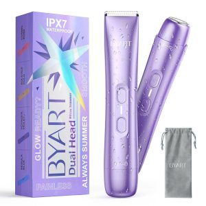 Bikini Trimmer for Women Dual Head – IPX7 Waterproof & Painless Electric Razors for Pubic Hair, Face, Legs, Underarms – Portable Cordless Shaver with Fast Charging, Self Care Gifts for Women, Purple